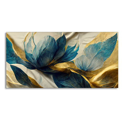 Elegant Blue & Gold Floral Canvas Wall Art