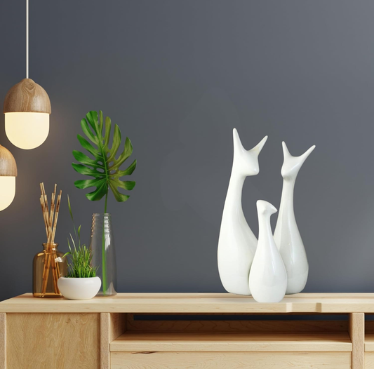 Elegant White Ceramic Deer Family Showpiece