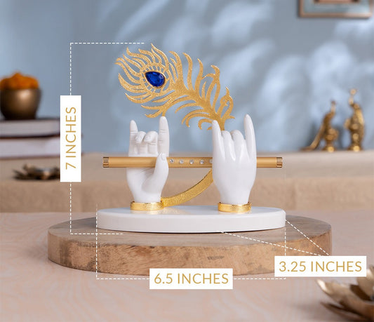 Elegant Krishna Hand Flute DECOR With Peacock Feather