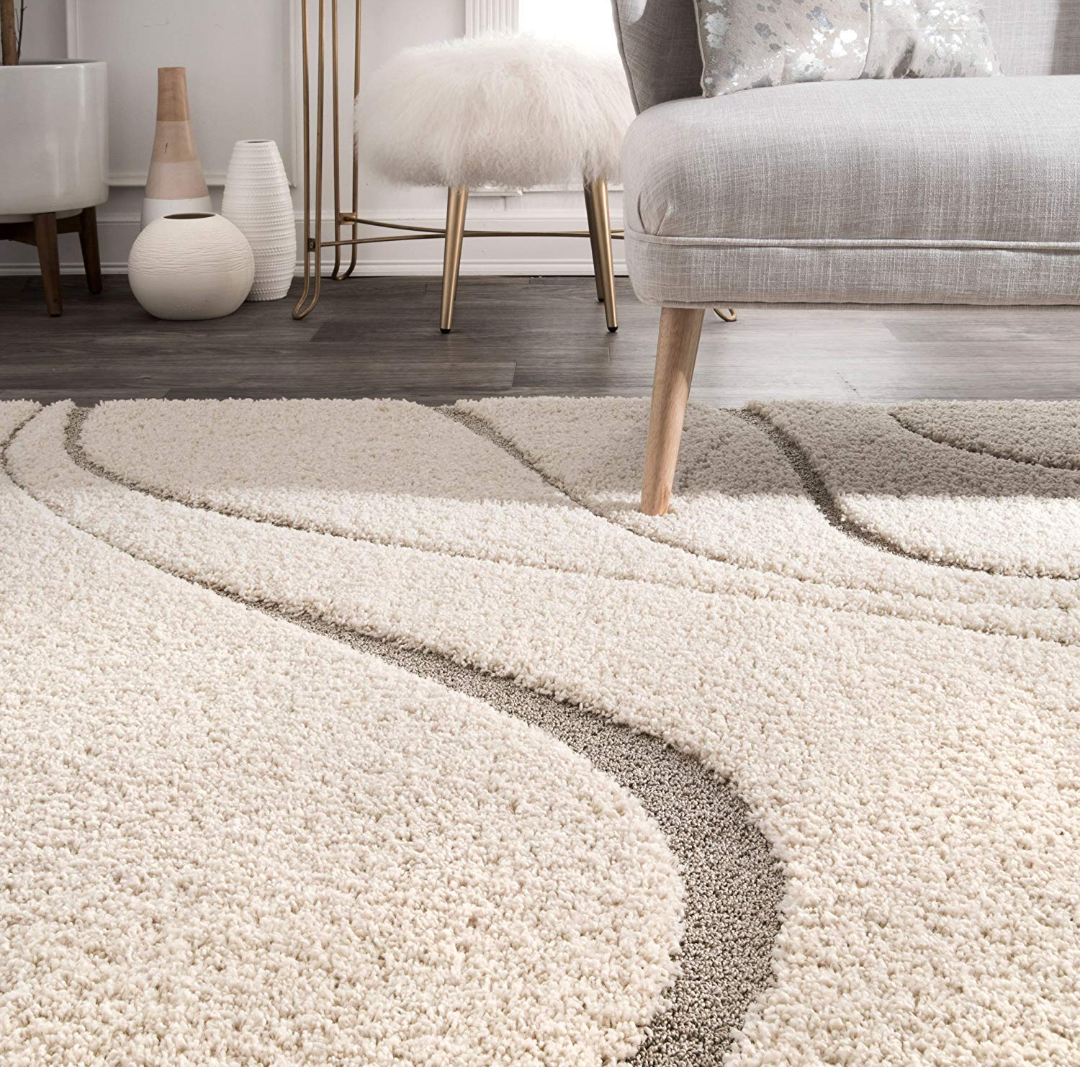 Elegant Beige Wave Pattern Shag Rug