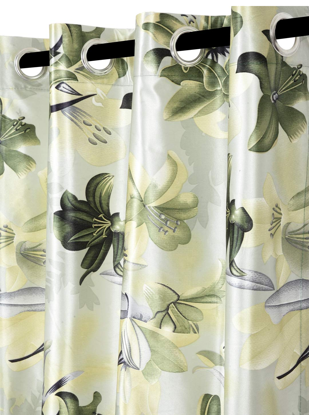 Elegant Green Floral Printed Eyelet Curtain