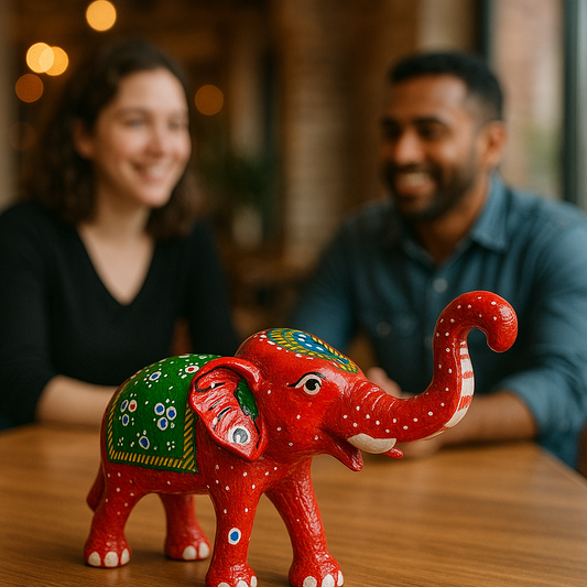 Hand-Painted Rajasthani Elephant Showpiece - Red Decorative Figurine