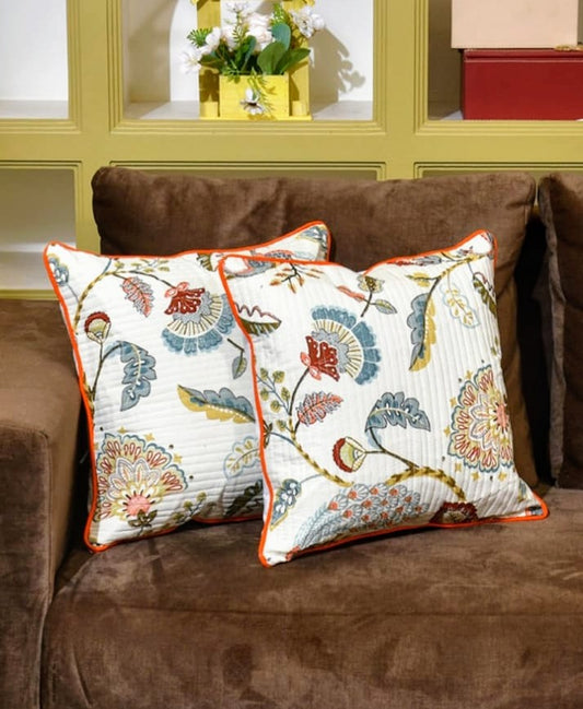 Floral Embroidered Cotton Cushion Cover