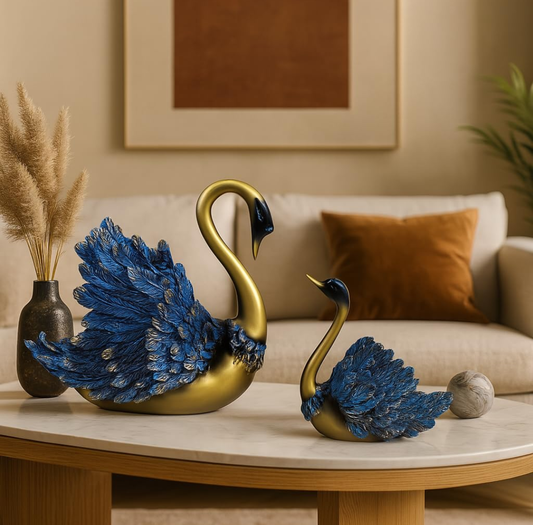 Elegant Blue Swan Couple Showpiece