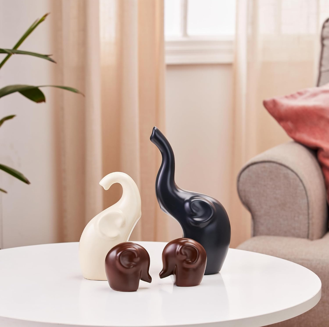 Modern Elephant Family Figurine Set - Minimalist Home Decor
