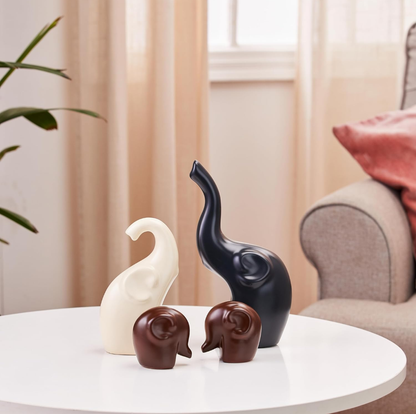 Modern Elephant Family Figurine Set - Minimalist Home Decor