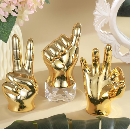 Golden Hand Gesture Showpiece Set