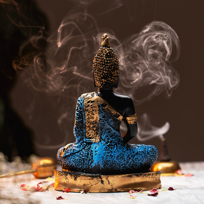 Elegant Black & Blue Meditating Buddha Idol