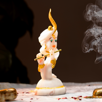 Elegant Krishna Flute Idol With Golden Accents