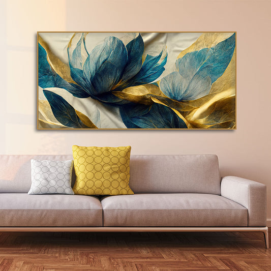 Elegant Blue & Gold Floral Canvas Wall Art