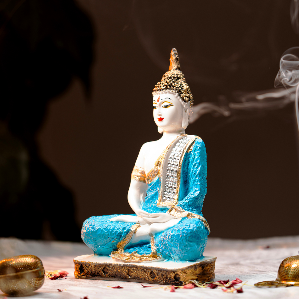 Elegant Black & Blue Meditating Buddha Idol