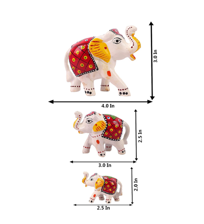 Hand-Painted Elephant Figurine Set-Traditional Rajasthani Art (Set of 3)