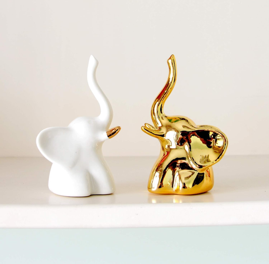 Elegant Ceramic Elephant Figurines- White & Gold Finish
