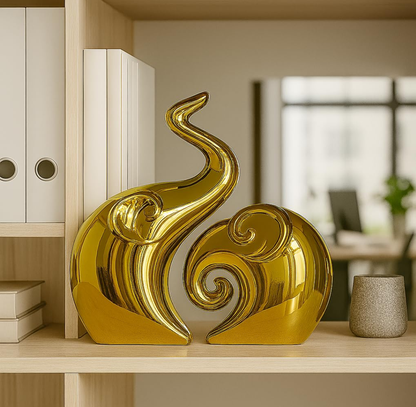 Golden Abstract Elephant Couple Showpiece