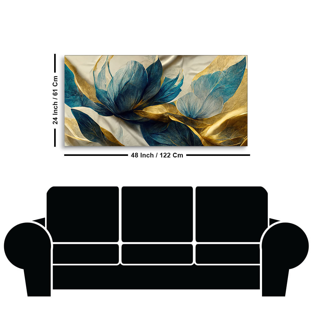 Elegant Blue & Gold Floral Canvas Wall Art