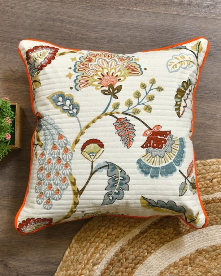 Floral Embroidered Cotton Cushion Cover