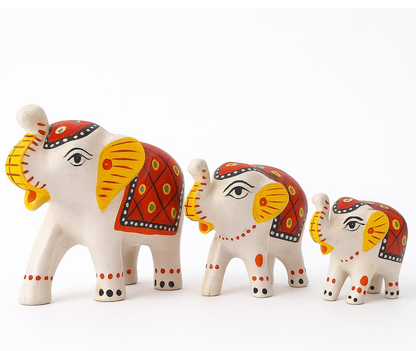 Hand-Painted Elephant Figurine Set-Traditional Rajasthani Art (Set of 3)
