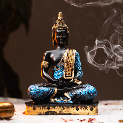 Elegant Black & Blue Meditating Buddha Idol