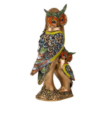 Golden Owl Duo Figurine - Hand - painted Decorative Showpiece