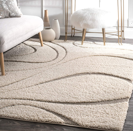 Elegant Beige Wave Pattern Shag Rug