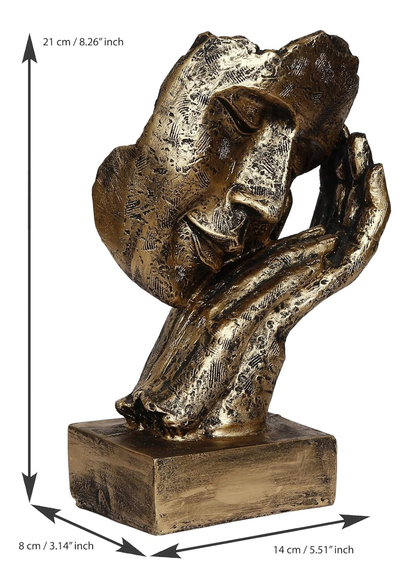 Antique Brass Finish Face-in-Hand Thinking Sculpture