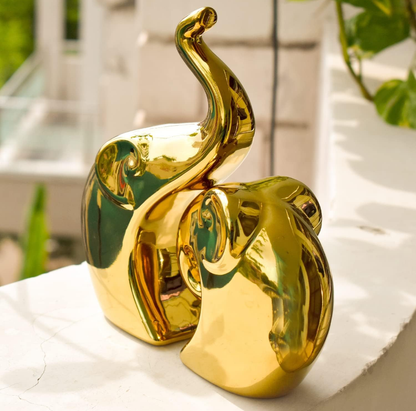 Golden Abstract Elephant Couple Showpiece