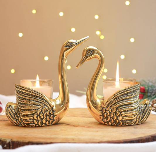 Golden Peacock Tealight Candle Holders- Set of 2